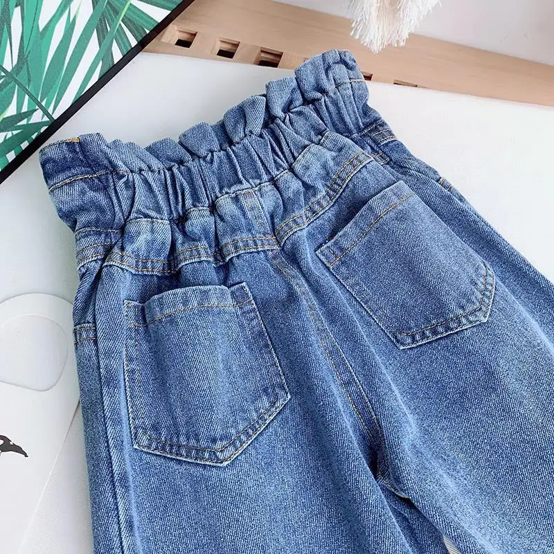Spring Autumn Girls Jeans Baby Denim Pants Kids Wide Leg Trousers Children Bottoms Streetwear High Waist Buttons Pants