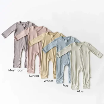 Toddler girl boy sleepsuit onesie pajamas plain solid baby clothes 100%cotton organic
