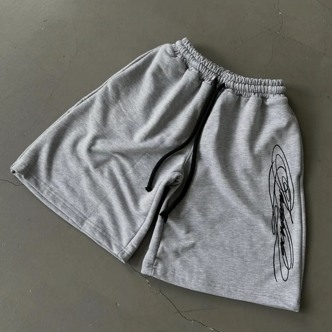 Letní mužské sportovní krátké kalhoty streetwear z těžké bavlny | digitální potisk DTG, elastický pas a šňůrka pro přizpůsobení