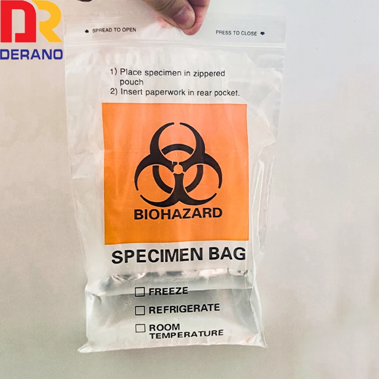 Biohazard Specimen Bag with Valve Biodegradable Plastic Zipper Bag for Laboratory Use