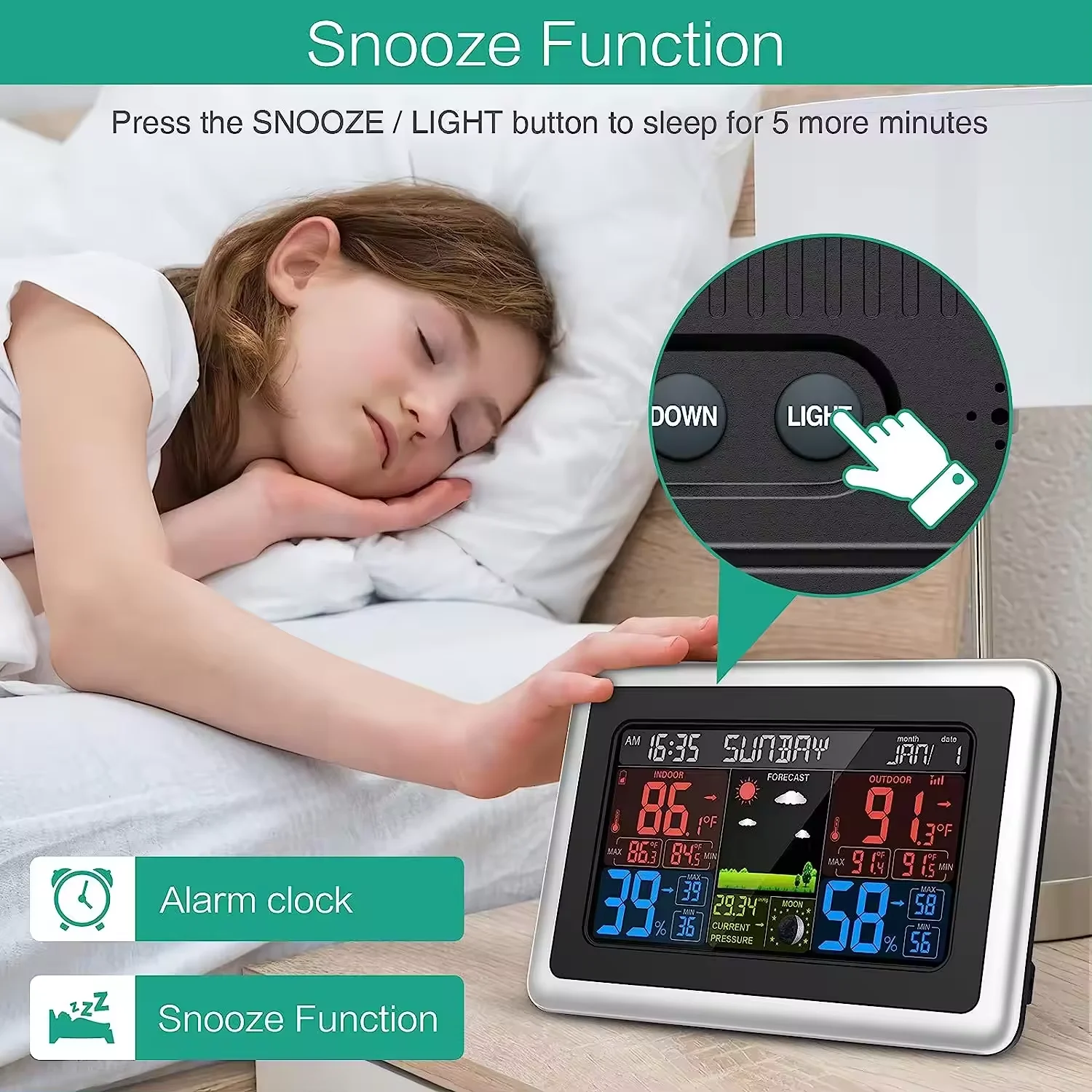 Color Display Germany DCF Radio Control Clock Table Weather Station Weather Forcast Clock Temperature Humidity RF Clock