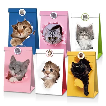 LB050 Pet Party Decoration Cat kitty Paper Gift Bag 12 Pcs With Sticker 6 Design Kid Birthday Party Ornament