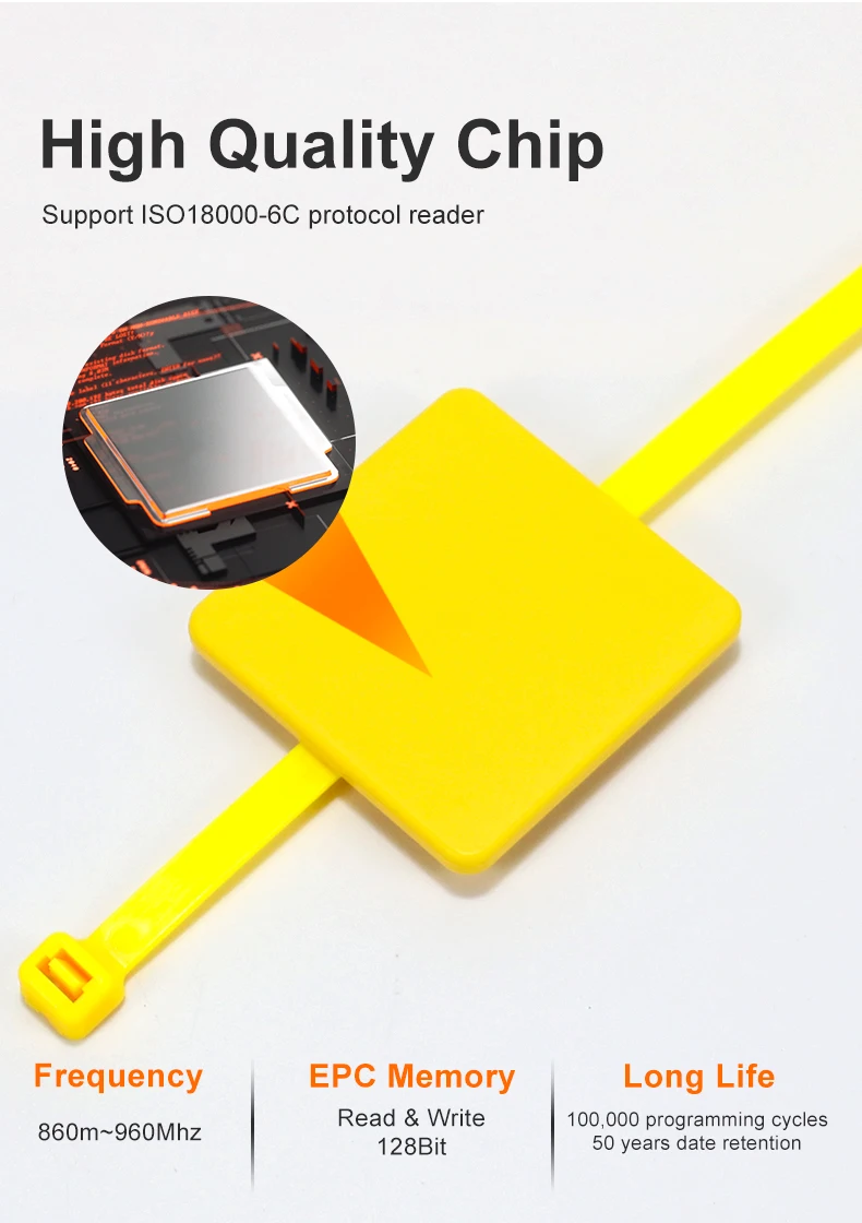 0-5m Read Range Tie Tag Reusable ABS Material UHF RFID Zip Tie Tags for ...