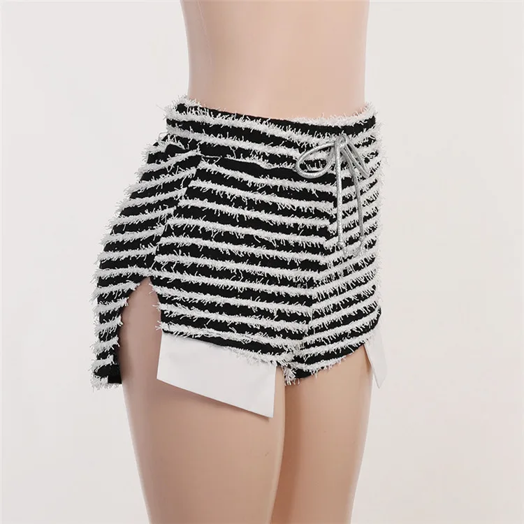 Furry Sexy Y2k Clothes High Waist Stripe Shorts Pant For Women Club Korean Fashion Fur Shorts 2135