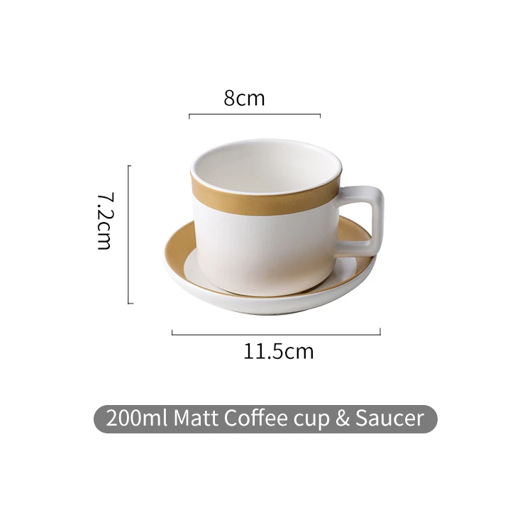 product fenn wholesale high quality luxury matte white ceramic coffee cup and saucer with gold edge customizable for coffee shop-56