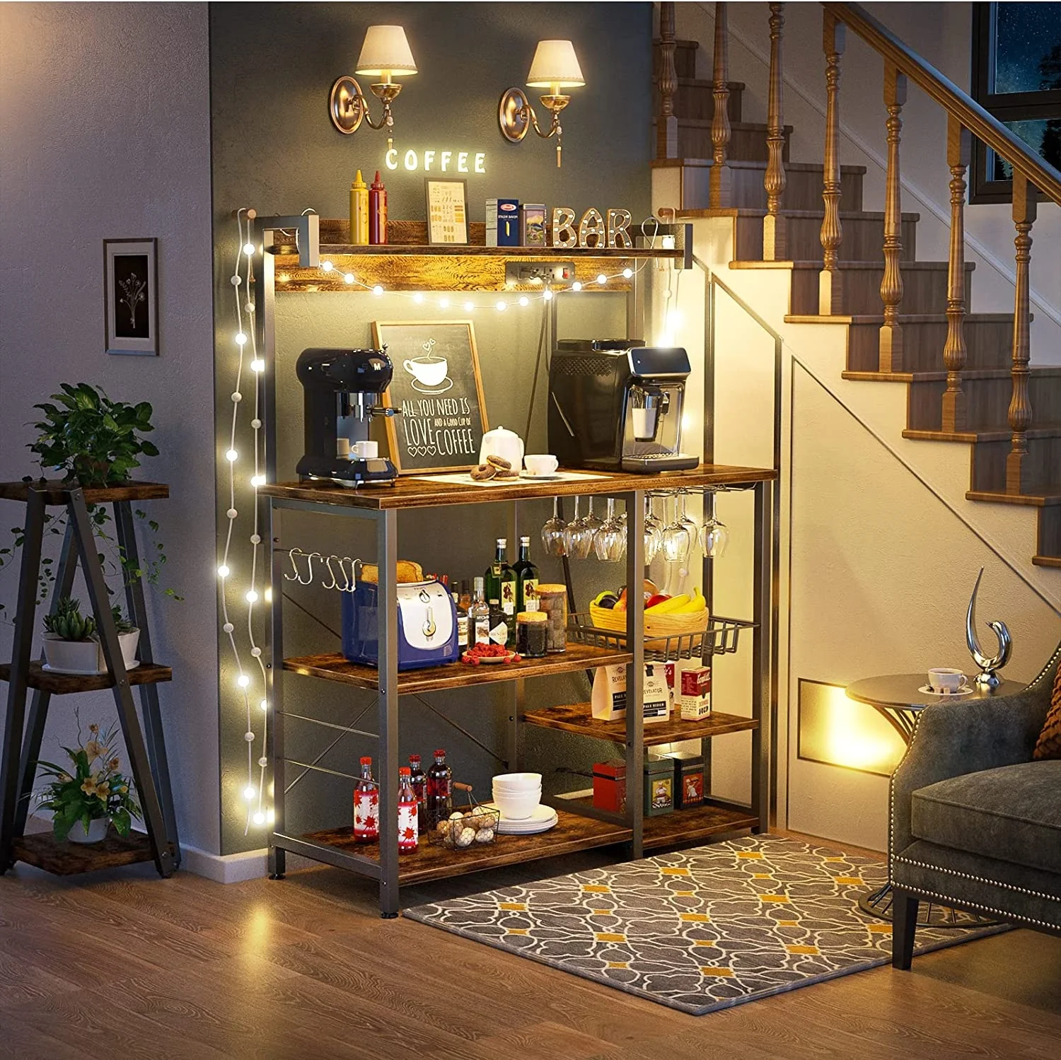 Wholesale Industrial Style Bakers Rack Microwave Stand Rustic Kitchen