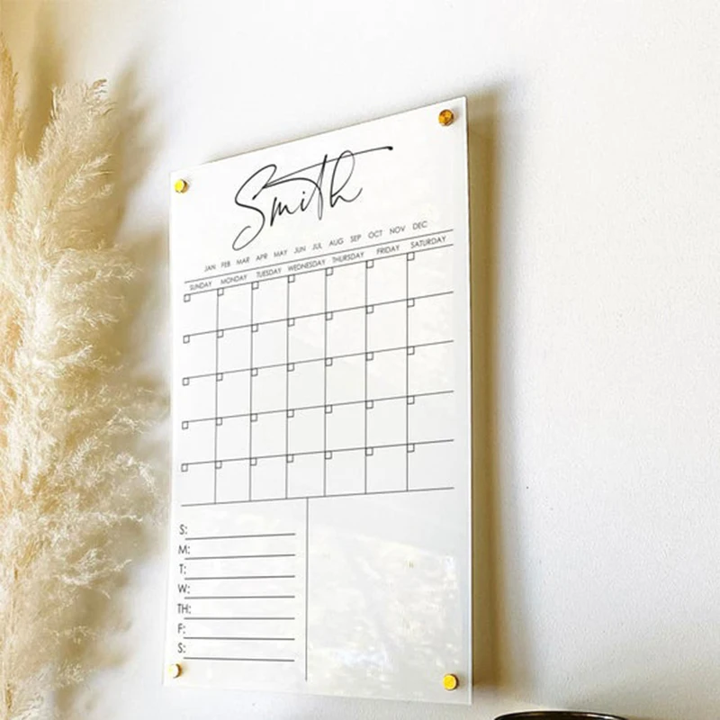 Фабричная поставка акриловый календарь настенный для месячных и Еженедельный