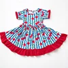 Vestido con volantes y estampado de cerezas a rayas azules