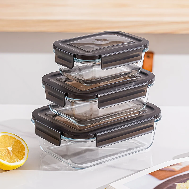 Customized Square Food Containers Airtight Buckle Sealed Glass Lunch Box Wholesale