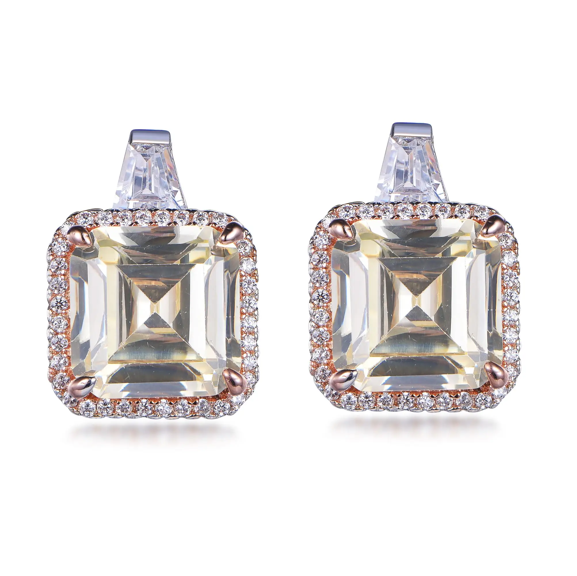 Ins Popular unique simple square sparkle diamond stud earrings designer Pendientes de plata de ley 925 para mujer