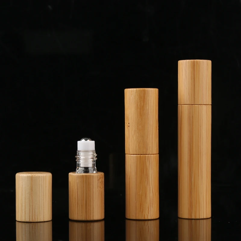 3ml 5ml 10ml Custom Bamboo Container Empty Essential Oils Roller Bottles Perfume Oil Roll on Glass Bottles With Roller Ball