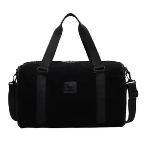 Custom Logo Colorful Plain Sherpa Teddy Sport Gym Tote Bag Women's Handbags Weekender Travel Duffel Bag with Zipper