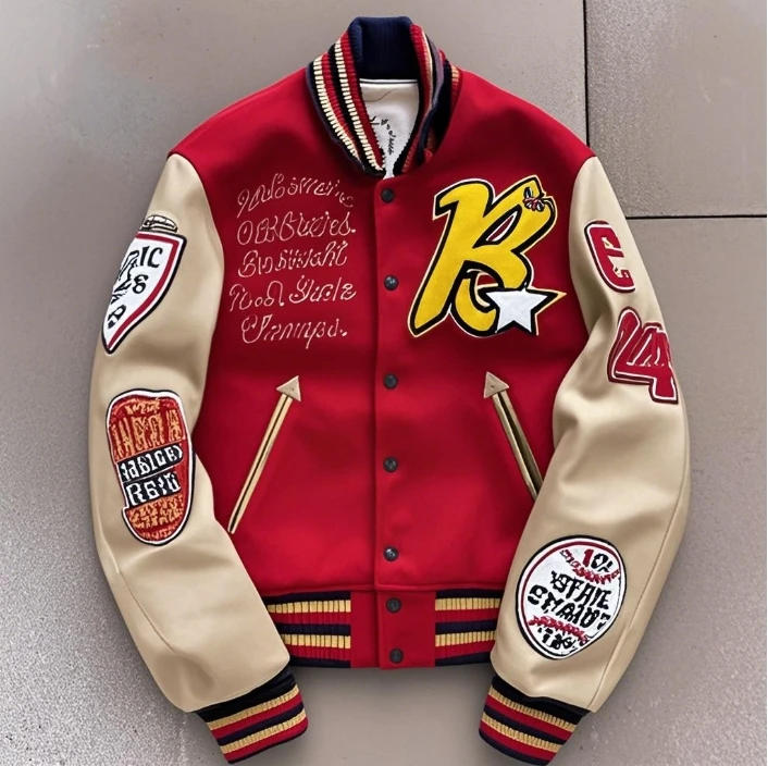 Embroidery Custom Letterman Men Plus Size Varsity Jacket Square Collar Waterproof Windproof Breathable Hooded Polyester/Cotton manufacture