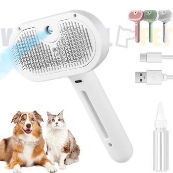 Spray Cat Brush  for Shedding Self-Cleaning Automatic Hair Removal Comb for Cats and Dogs Stainless steel Pet Steamy Brush