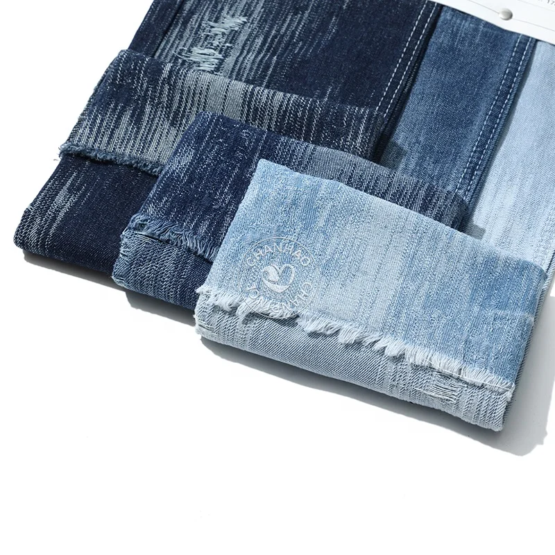 Friction Pattern Thread Picking Blue 80% Cotton Jacquard Denim Fabric for Jeans 10.5Oz High Quality Denim Fabric Wholesale
