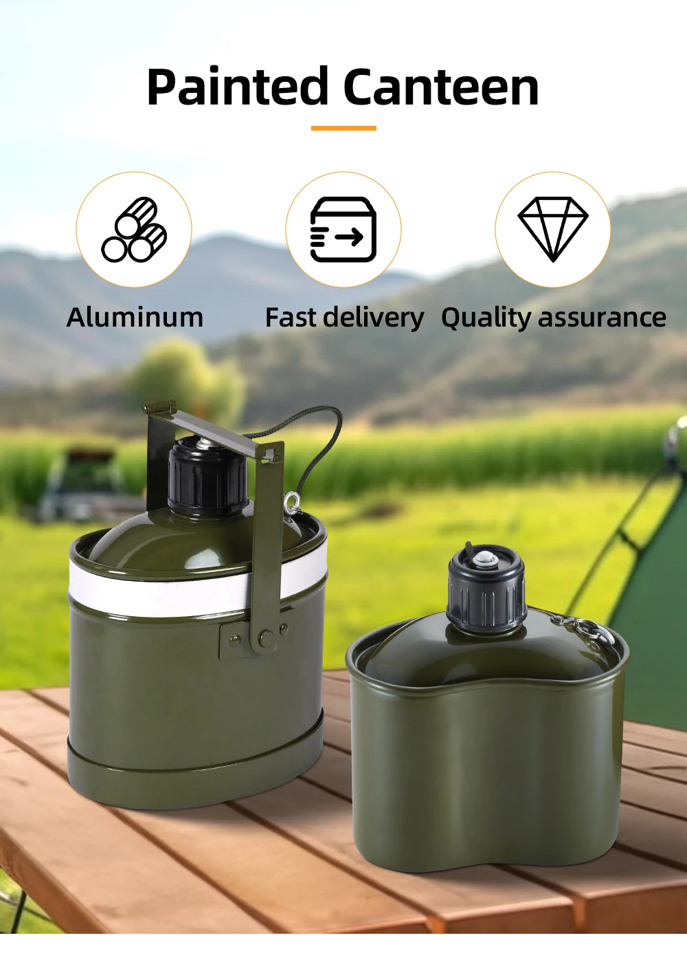 850ML Aluminum Water Bottle Canteen Camping Painted Aluminum Canteen With Cup And Lid details