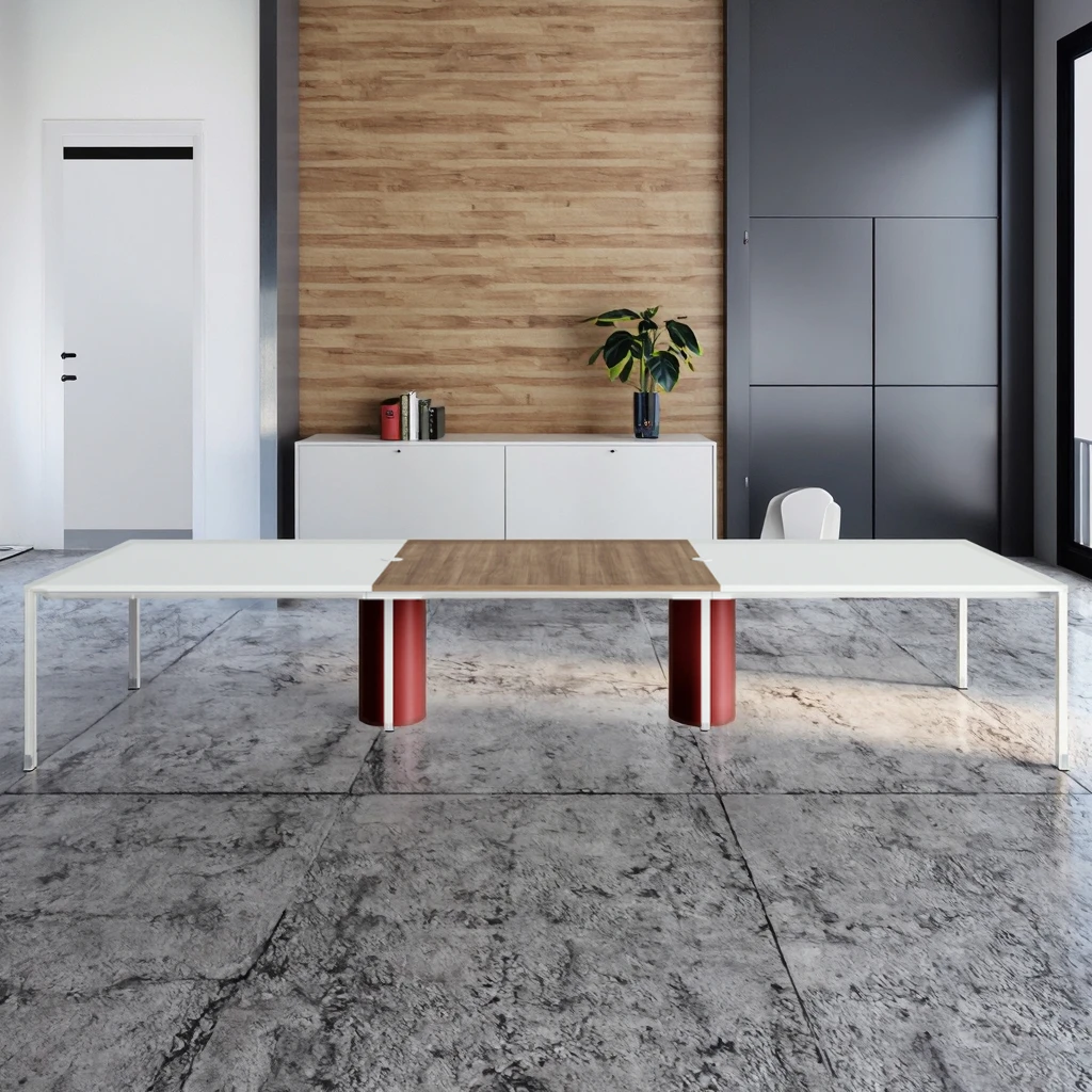 Large Modern Conference Table with Dual Power Sockets Midline Cable Tray Adjustable Feet for Office Meeting Use 3