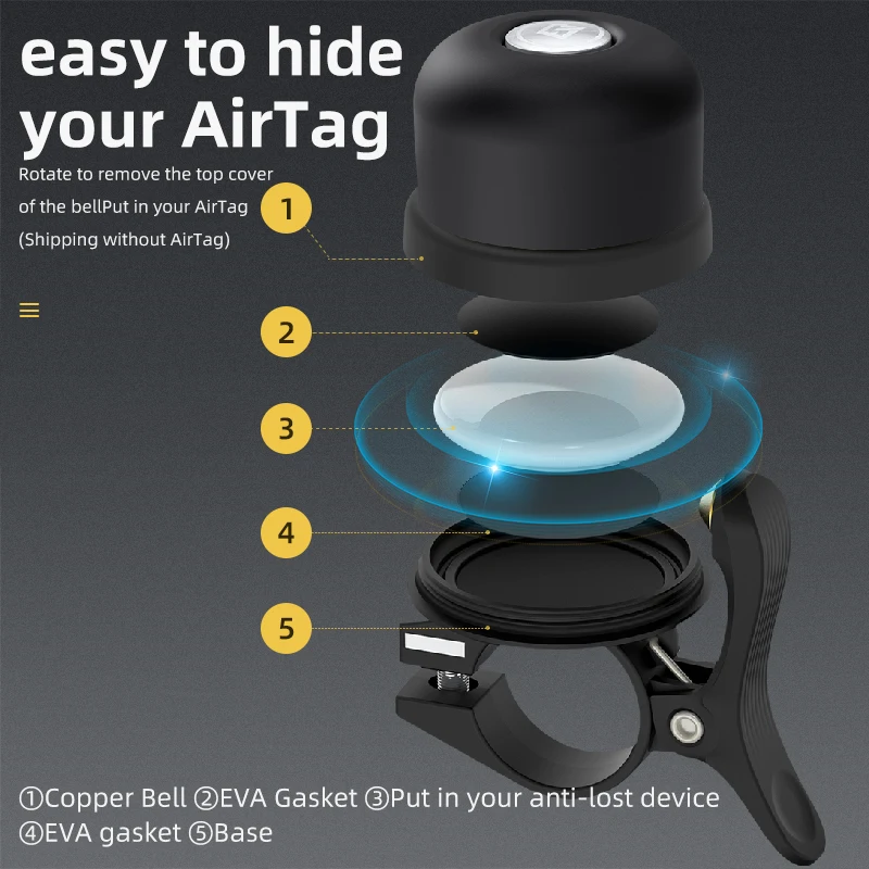 Велосипедный колокольчик ROCKBROS для Airtag супер громкий горный велосипед в стиле ретро медный велосипедный Звонок