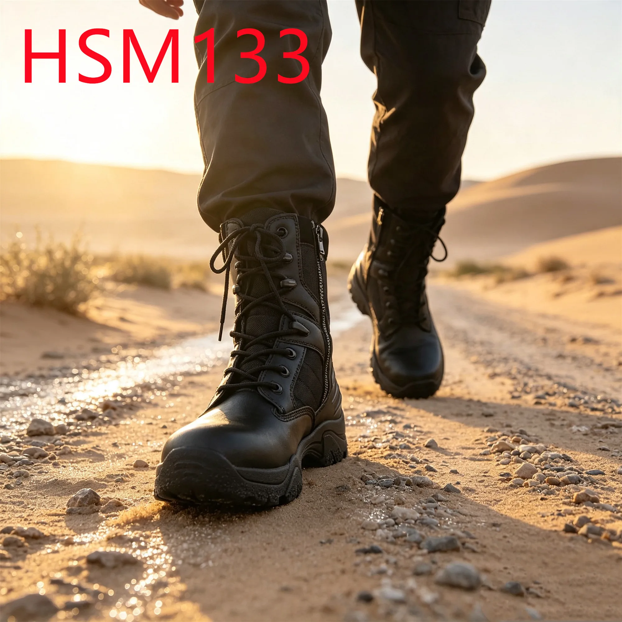 HY, Field Adventures High Grip Rubber Sole Hua Singh Combat Boots Suede Leather Collar Tactical Boots with Speed Lace HookHSM133