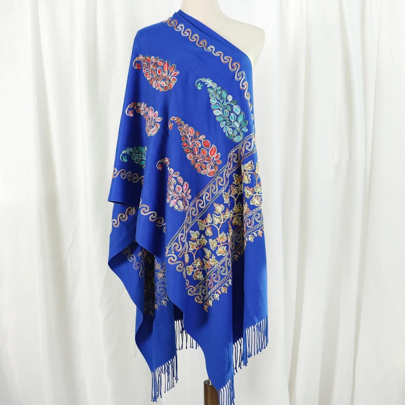 Chal pashmina de cachemir para mujer con bordado y borlas_voghion.com