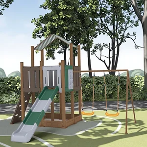 Outdoor Playground Equipment for Kids Toddler Swing Set with Plastic Slide Fun Playsets for Backyard Outdoor Play Set