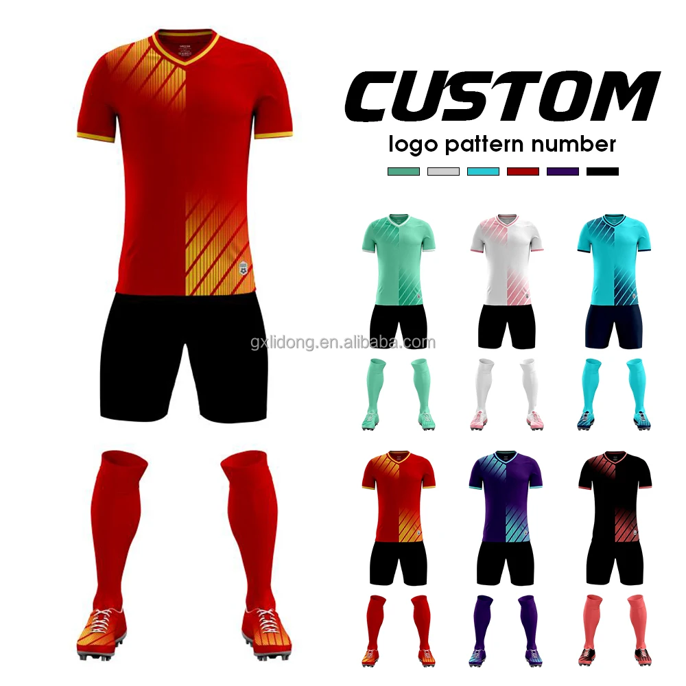 Blue Football Team Uniform Sets Round Neck Soccer Wear Custom Jersey