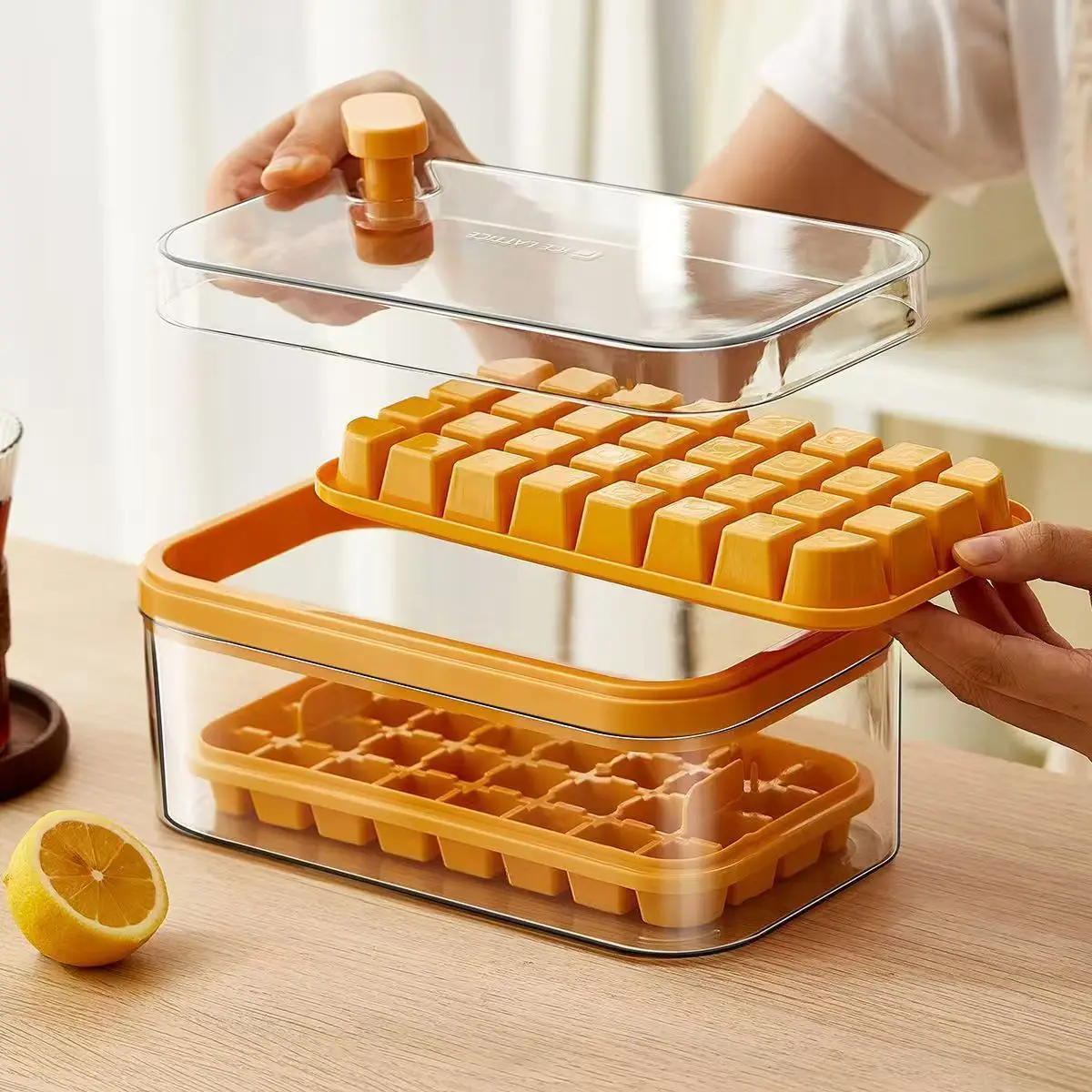 Press the Ice Tray Rectangular Ice Cube Mold Freezer Proof Quick Frozen Easy to Release Making Grinding Tool Gadget