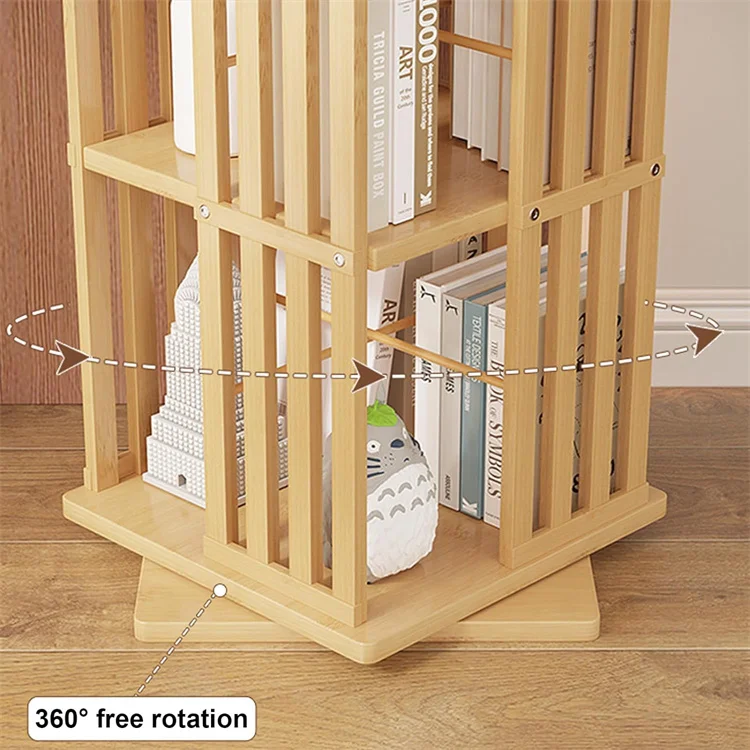 Large Revolving Bamboo Wood Bookshelf Home 360 Rotating Book Rack