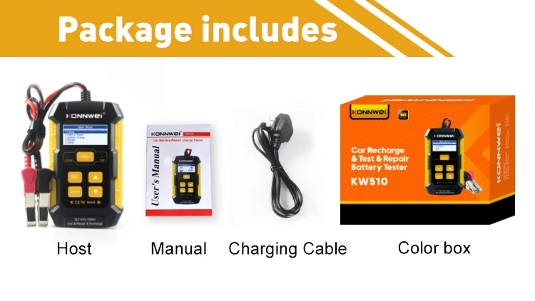 Konnwi KW510 5A Multifunction Battery Charger for Cars Motorcycles Trucks with Built-in Tester and Repair Function