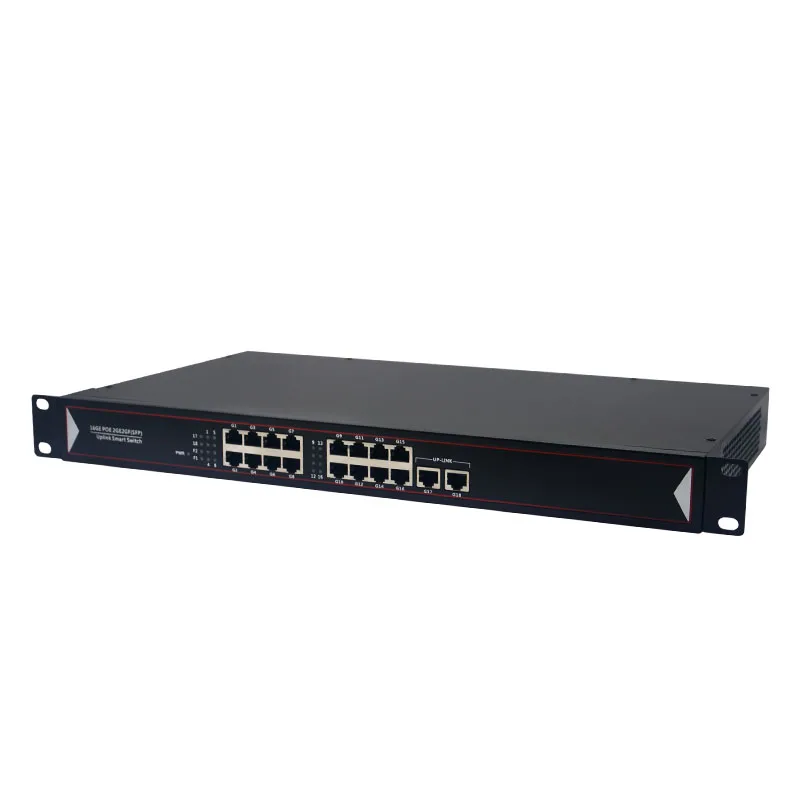 10/100/1000M 16 Port PoE Switch With 2 Gigabit RJ45 Uplink 48V 260W Power Over Ethernet POE+ Switch manufacture