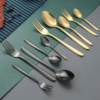 Modern Cutlery Set Stainless Steel Rainbow Coloured Steel Golden black Fork And Spoon Set