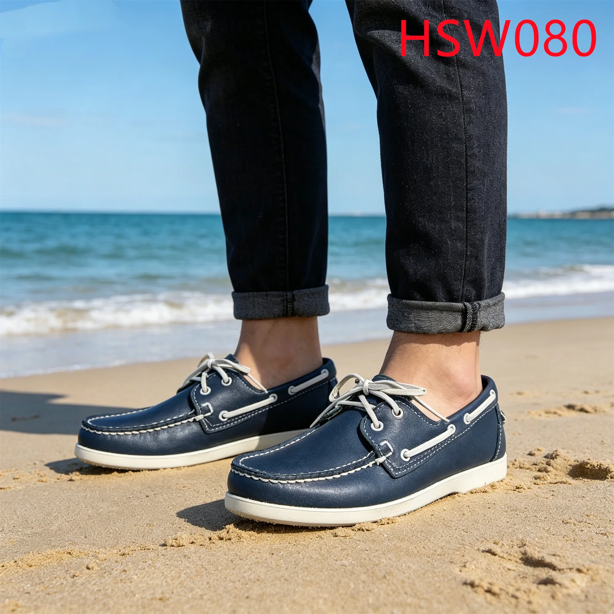 ZYF,Weekend Escape Lace up Style Blue Boat Shoes for Foot Pain Relief Neighborhood Stroll Hand Stitching Peas Shoes HSW080