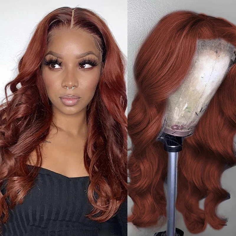 Brown Auburn Lace Front Human Hair Wigs Body Wave 13x4 Lace Wigs For Black Women Pre Plucked Remy Brazilian Hair  Wig