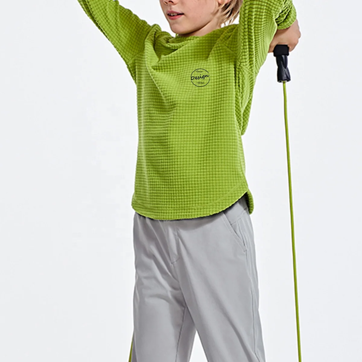 JL423C Wholesale Boys Girls Solid Waffle Texture Cotton Hoodie Children Pullover Embroidery Hoodies Kids Bulk