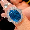 Blue pointed crystal119#Ring