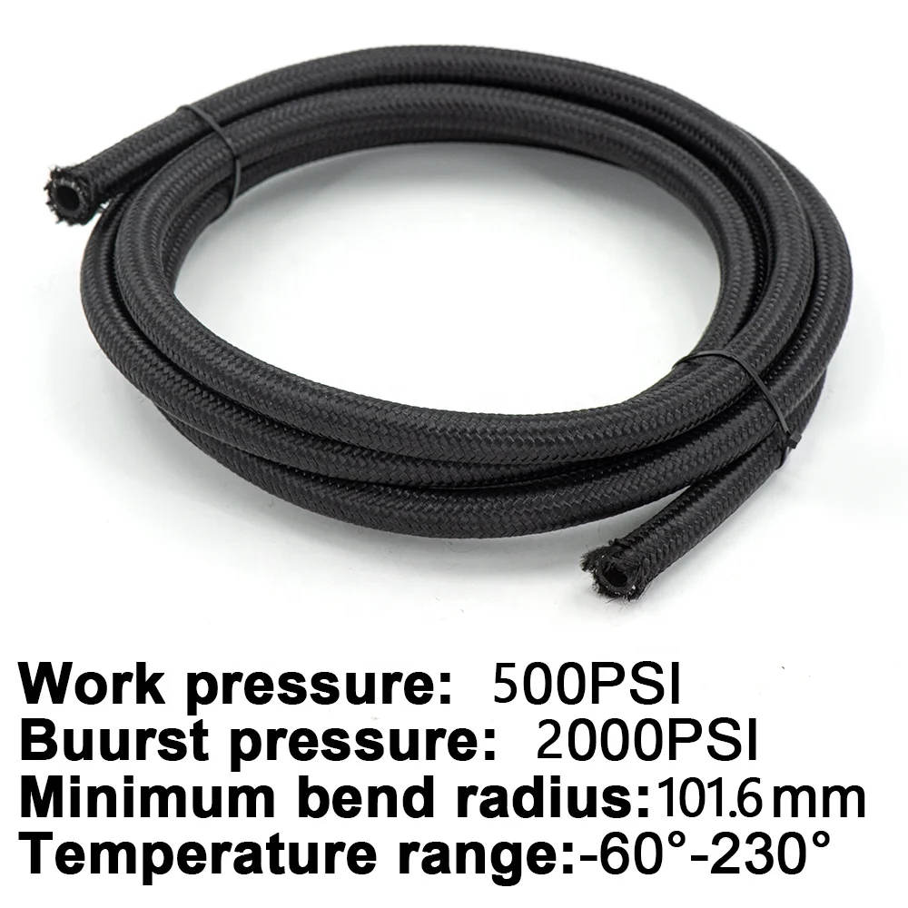 
 AN10 Hose Black Nylon Cover Stainless Steel Braided Rubber Fuel Line Oil Cooler Hose  