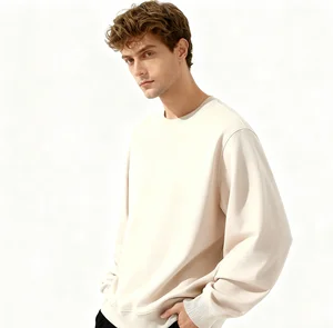 Unisex Beige Turn-down Collar Long Men's Sweatshirt-Soft Cotton Blend Casual Basic Pullover ODM Waterproof Breathable