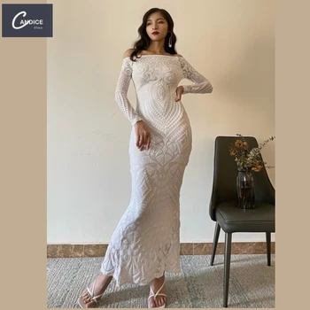 Candice cost-effective wedding gowns 2021 formal white prom elegant sequin long sleeve evening dress