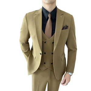 Italian Style Men's High Quality Plus Size 3-Piece Suit Anti-Wrinkle Single Breasted Jacket Button Fly Pants Business Style