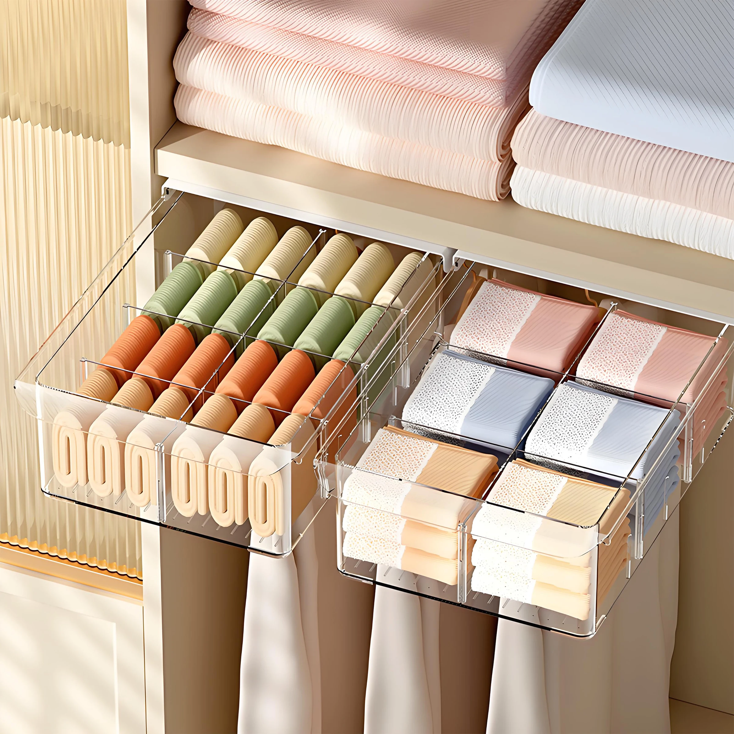 Wholesale Rectangle-Shaped Transparent Plastic Multi-Compartment Wall-Mounted Drawer Detachable Underwear Storage Box Hot Sale