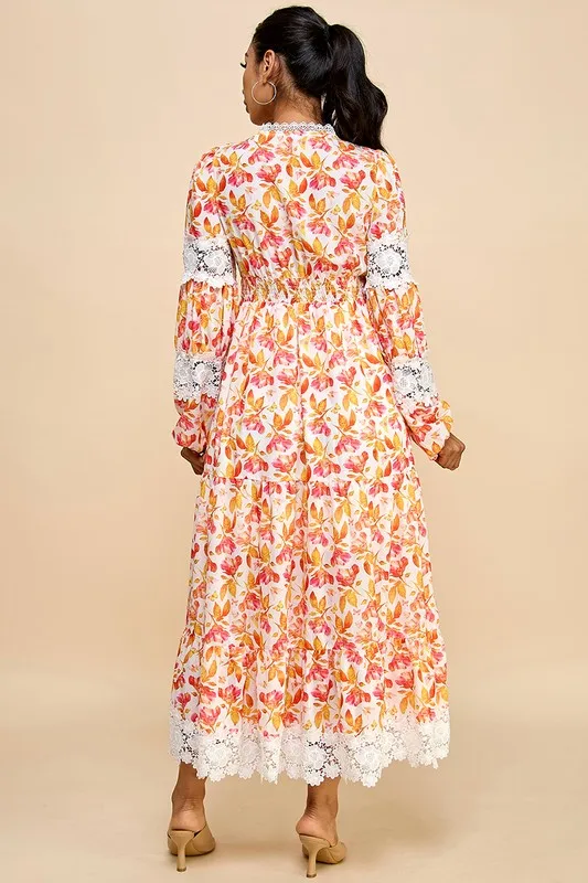 A Long Dress For Women Featuring Vibrant Floral Prints, Cutouts, And Lace Trim. - Image 3