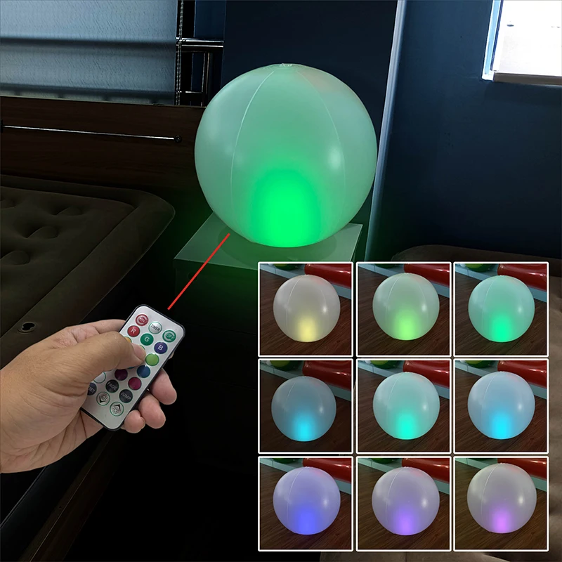 Custom Pvc 40cm Led Waterproof Inflatable Glow Floating Swimming Pool Ball Light With Remote
