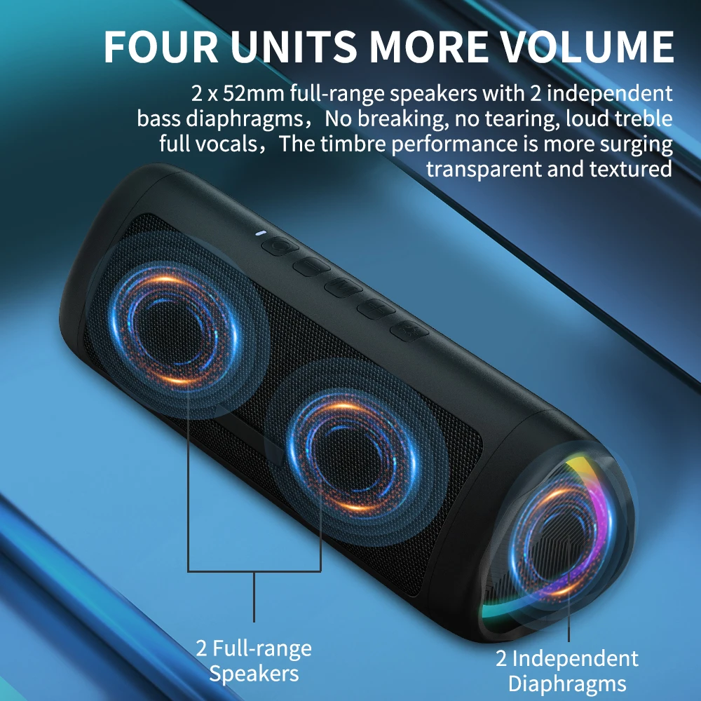 C27 Blue-tooth Speaker 20W Wireless Speaker With Deep Bass 24H Playtime IPX7 Waterproof Bluetooth 5.3 Portable Speaker With Led_voghion.com