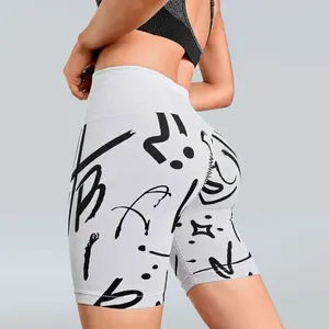 New High Waist Butt Lifting Yoga Shorts for Women White Base with Black Line Print Tummy Control Outdoor Wear Shorts