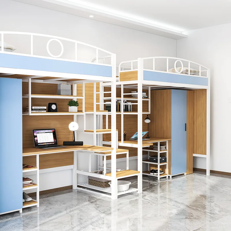 Single Adult Iron Bed Upper Bed Lower Table College Students Apartment School Dormitory Bed