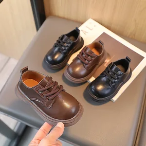 Round Toe Design Unisex Student Black School Shoe Wholesale British Styles Baby Boys Casual Shoes New Kids Dress Shoes for Girls