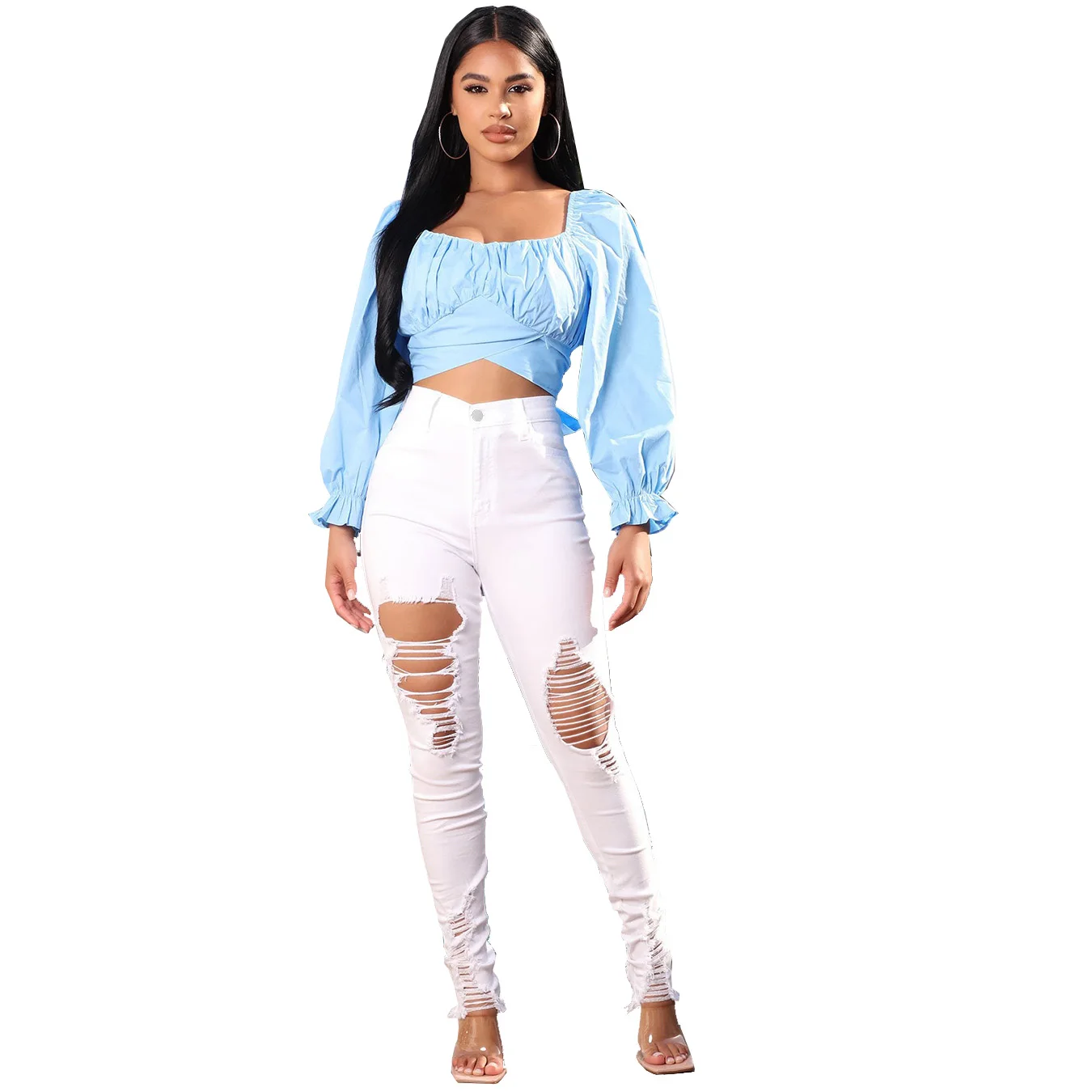 Pantalones Vaqueros De Mezclilla De Color Blanco Para Mujer,Vaqueros Cintura  Alta Ajustados Con Rota,Informales,A La Moda,Venta Al Por Mayor - Buy Mujer  Vaqueros,Las Mujeres Jeans Denim,Pantalones Vaqueros Para Mujer Product on  Alibaba.com