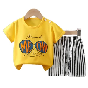 Children's Little Boy Clothes Summer Short Sleeve Trousers Two Piece 100% Cotton Underwear Cartoon Toddler Boy Clothing Set
