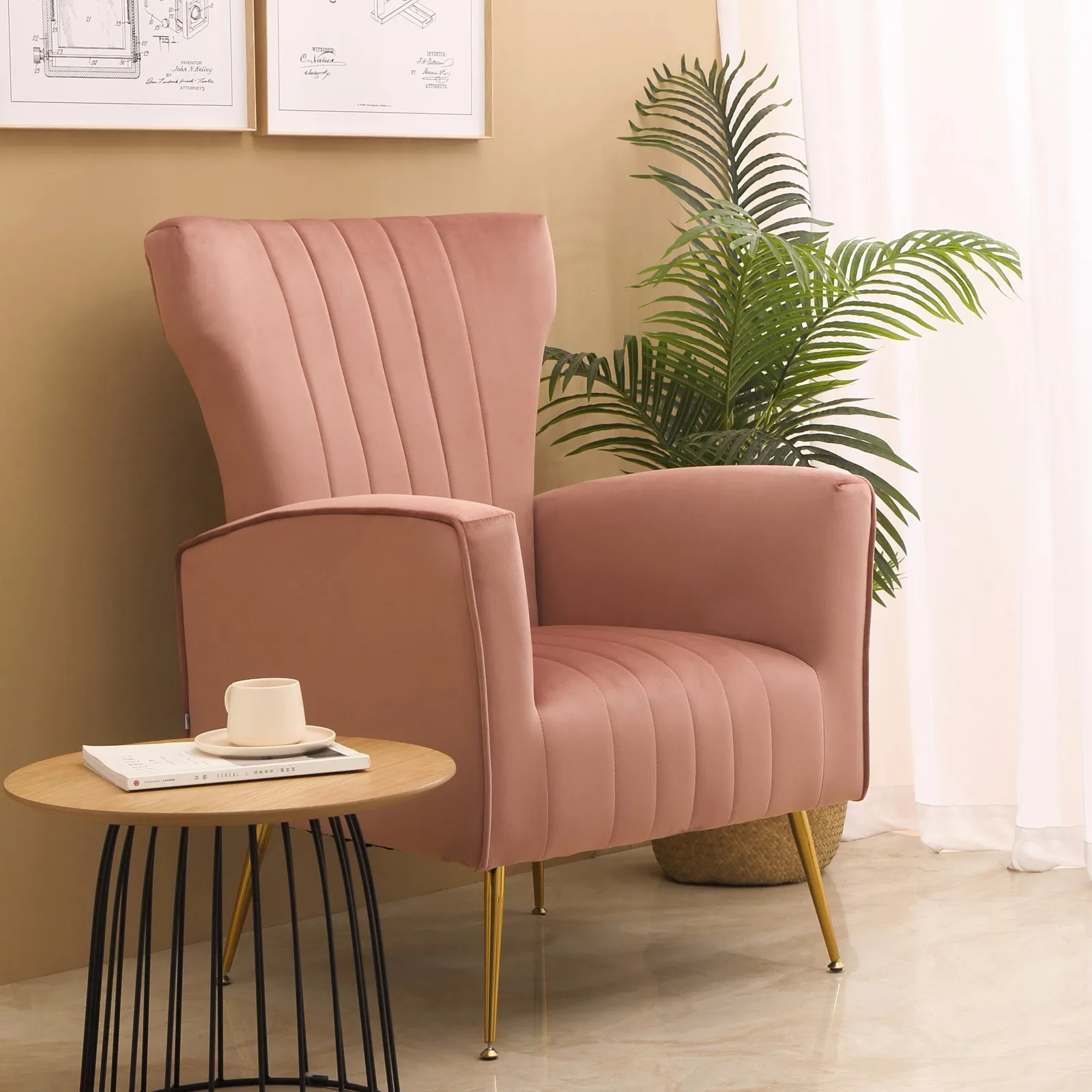 Merry Luxury Simple Lazy Sofa Nordic One Seat Metal Legs Velvet Fabric Accent Chair Living Room Sofa Chair factory