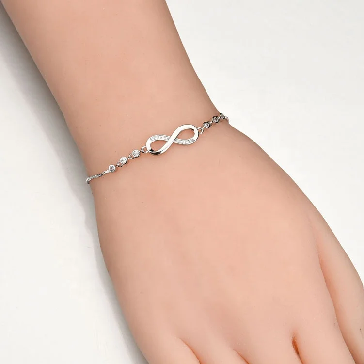 Fashion Clear Crystal Infinity Bracelets Adjustable Length Box Chain Bracelet